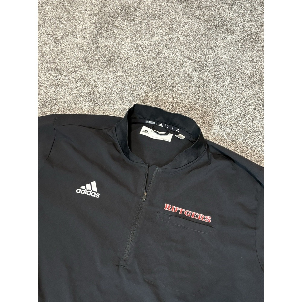 Rutgers Scarlet Knights Polo Shirt Mens XL Black Adidas 1/4 Zip Short Sleeve